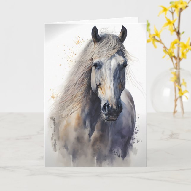 Carte de voeux Equine personnalisée pour Cheval Aq (Fleur jaune)