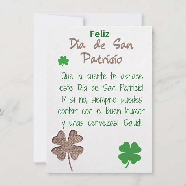 Carte de vœux espagnole pour la Saint-Patrick (Devant)