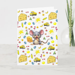 Carte de vœux étoiles fromage jaune souris camion