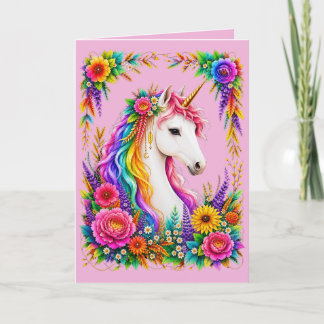 Carte de vœux fantaisie licorne arc-en-ciel magiqu