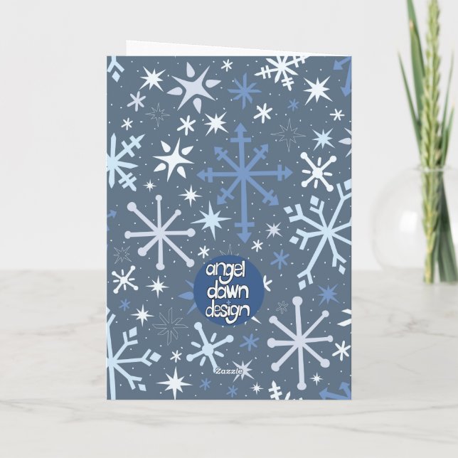 Carte de vœux fantaisiste flocon de neige en bleus (Dos)