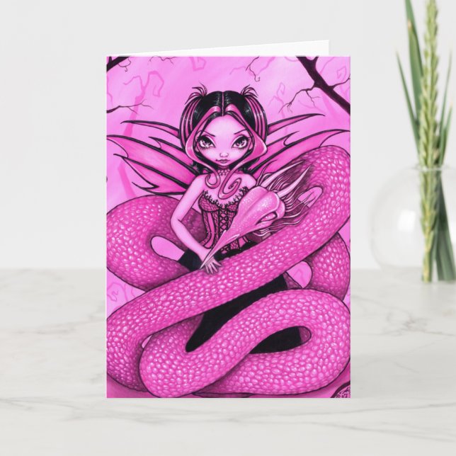 Carte de voeux féerique "de dragon rose" (Devant)