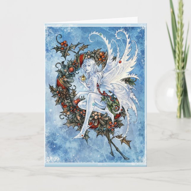 Carte de voeux féerique de Noël de neige (Devant)