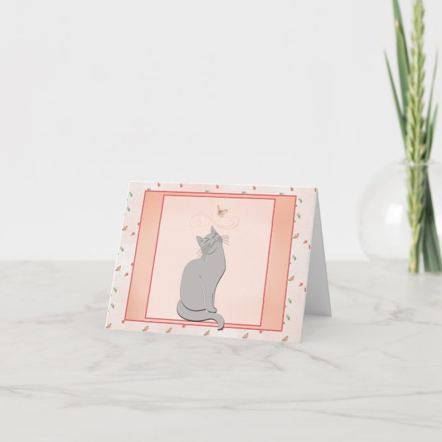 Carte de voeux féminine Chat et Papillon doux (Devant)