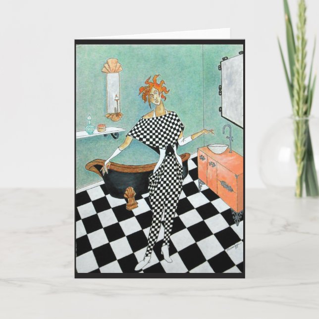 Carte de voeux--Femme d'art déco dans la salle de (Devant)