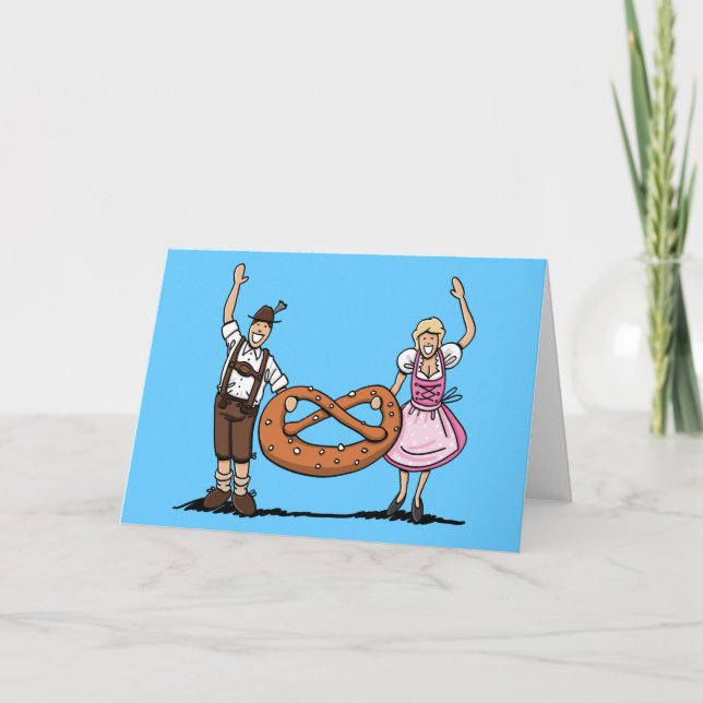 Carte de voeux FESTIVAL BIÈRE Couple Pretzel (Devant)