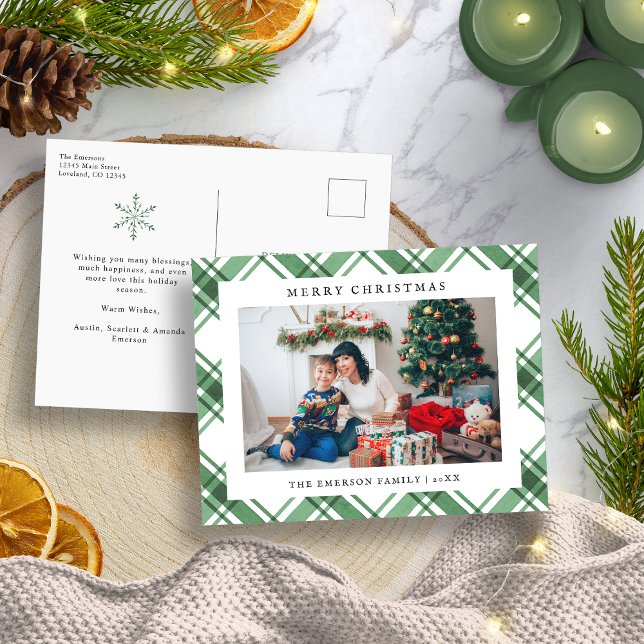 Carte de vœux festive à carreaux de Noël (Christmas Plaid Holiday Postcard
)