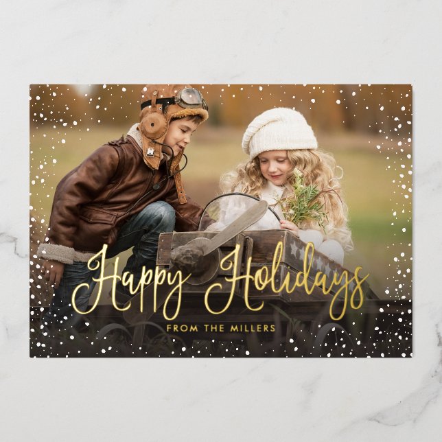 Carte de vœux festive avec photo de neige et feuil (Recto)
