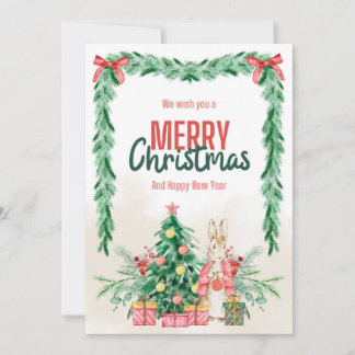 Carte de voeux Festive Bunny et sapin de Noël