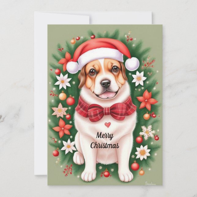 Carte de vœux festive de Noël avec chien (Devant)