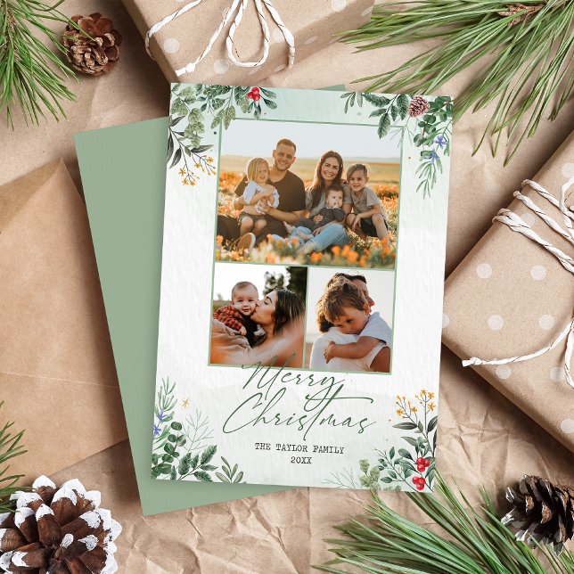 Carte de vœux festive de Noël botanique florale (Créateur téléchargé)