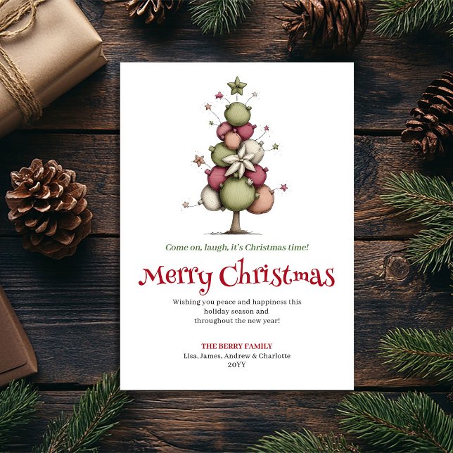 Carte de vœux festive et fantaisiste de Noël avec  (Festive whimsical Christmas tree greeting card

)