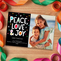 Carte de vœux festive une photo Paix Amour Joie