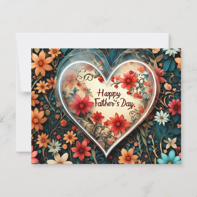 Carte de voeux fête des pères au coeur floral. (Devant)