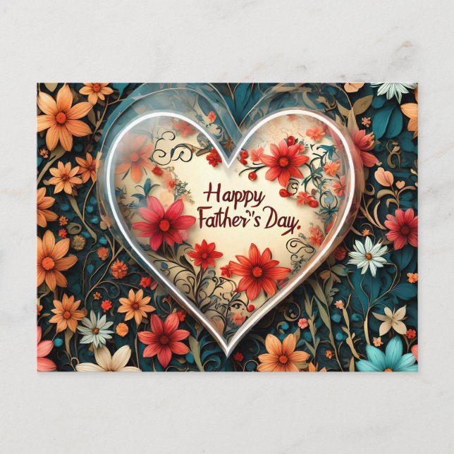Carte de voeux fête des pères au coeur floral. (Devant)