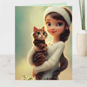 CARTE DE VOEUX FILLE CHAT PENSÉE CHRÉTIENNE