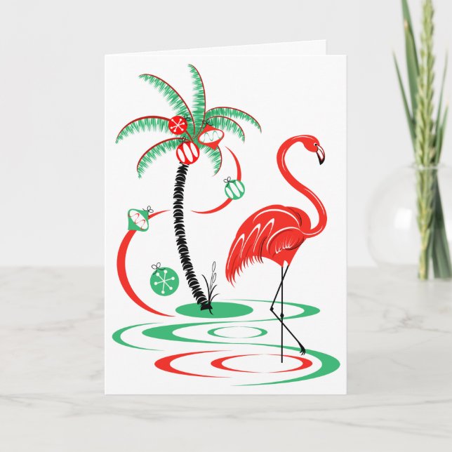 Carte de voeux Flamant rose de Noël rouge (Devant)