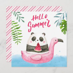 Carte de voeux Flamant rose Panda Summer
