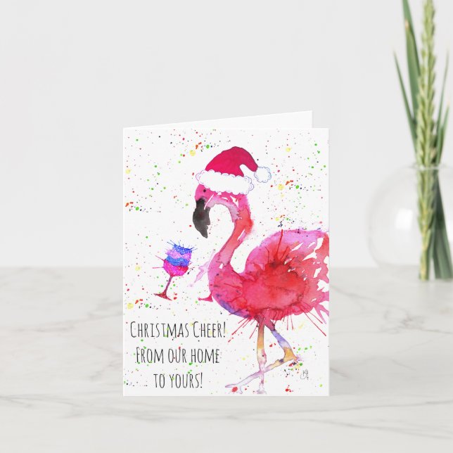Carte de voeux Flamant rose rose pâle de Noël (Devant)