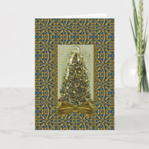 Carte de voeux fleurie de Noël de brocard d'or