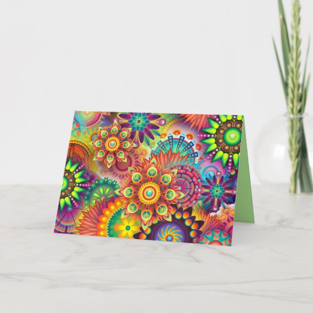 carte de voeux fleurs psychédéliques (Devant)