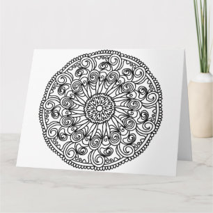 carte de vœux fleurs tourbillonnantes à colorier