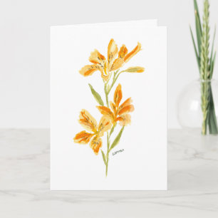 Carte de vœux florale aquarelle Lily orange