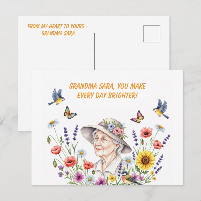 Carte de voeux florale de grand-mère (Devant / Derrière)