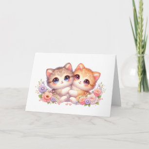 Carte de vœux florale pastel Compagnons de chaton 