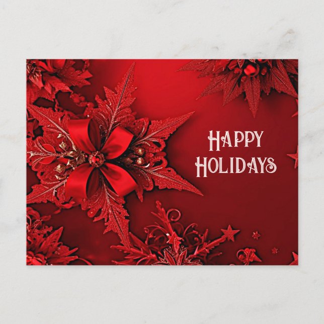 Carte de vœux florale ruban rouge Noël (Devant)