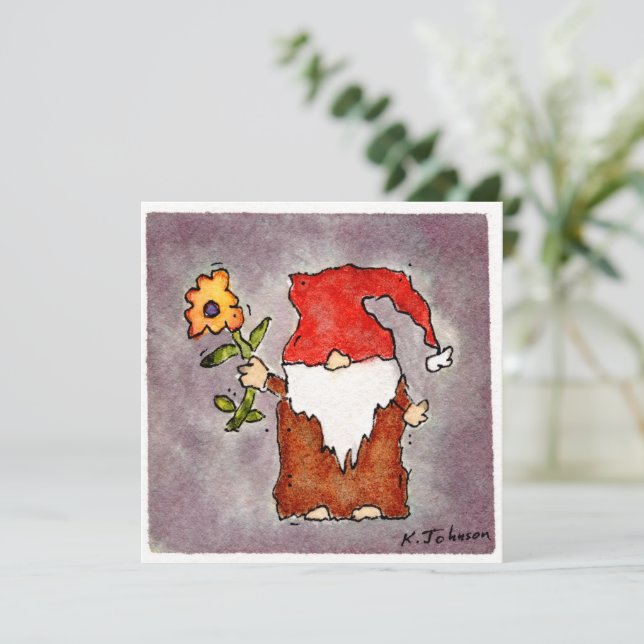 Carte de voeux Flower Tomte Watercolor (Debout devant)