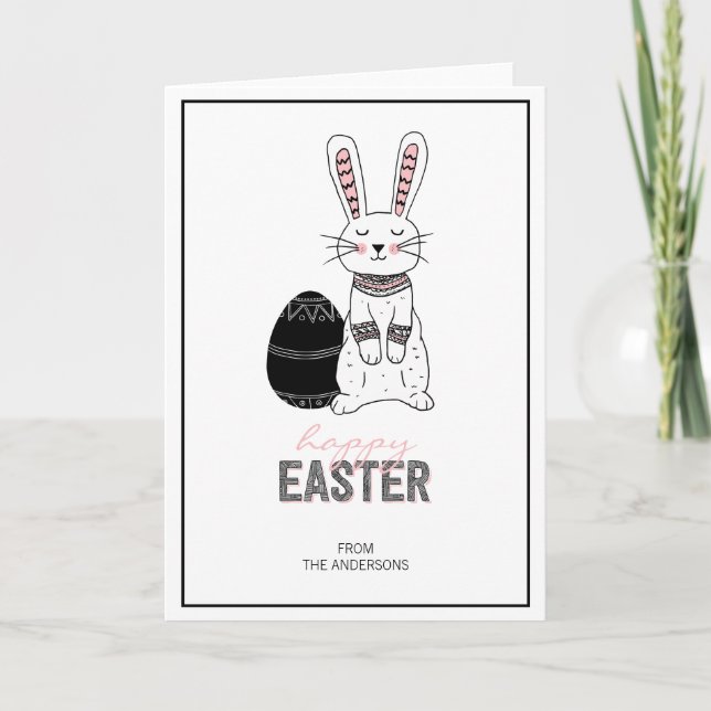 Carte de voeux Folk Lapin de Pâques (Devant)