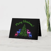 Carte de voeux Four Deer & a Merry Christmas Tree