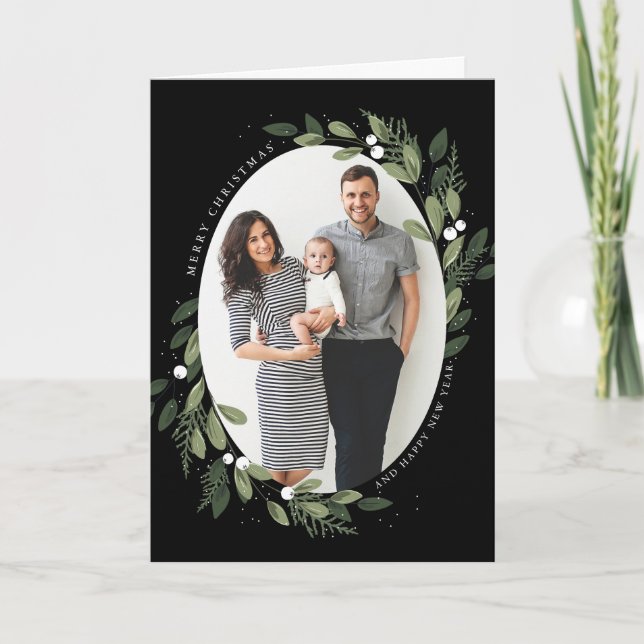 Carte de voeux Frosty Green Wreath Photo (Devant)