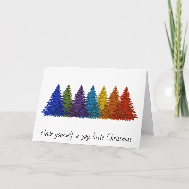 Carte de voeux gay pour Noël Arbres Arc-en-ciel (Devant)