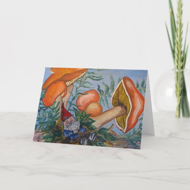 Carte de voeux Gnome et Champignons (Devant)