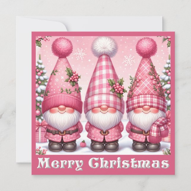Carte de voeux Gnomes de Noël rose (Devant)