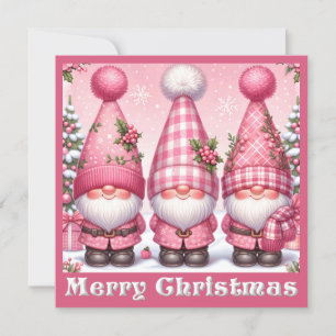 Carte de voeux Gnomes de Noël rose