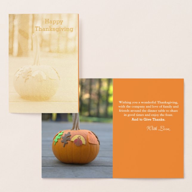 Carte de voeux Gold Foil Citrouille Thanksgiving (Affichage)