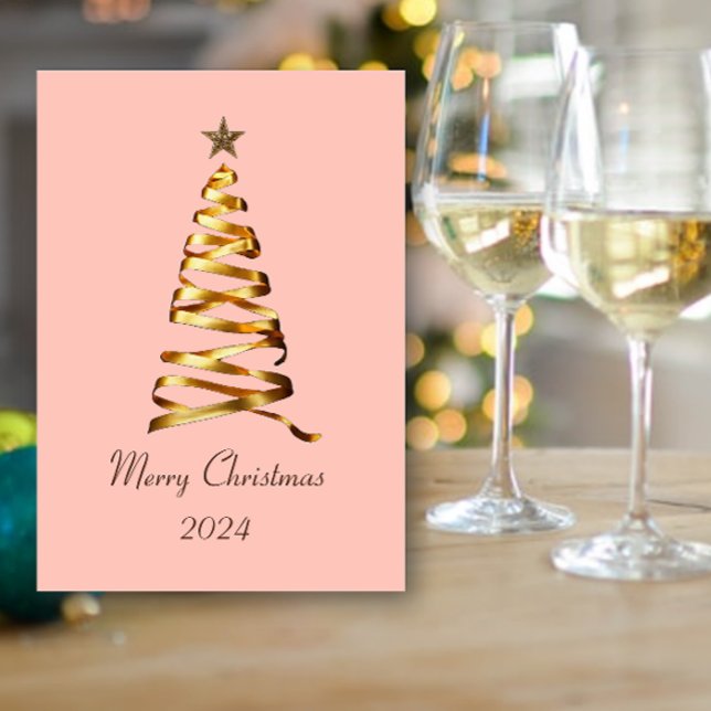 Carte de voeux Golden Ribbon Christmas Tree (Créateur téléchargé)