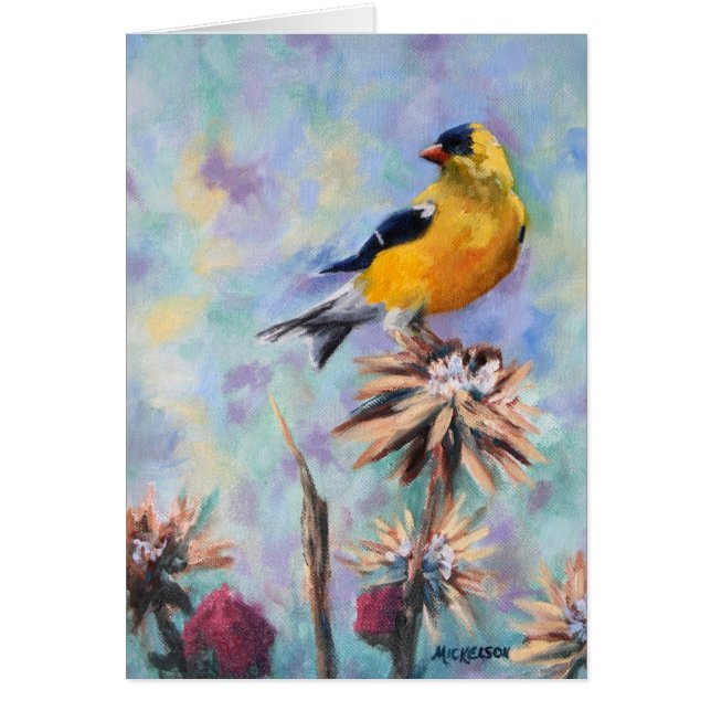 Carte de voeux Goldfinch sur le chardon (Devant)