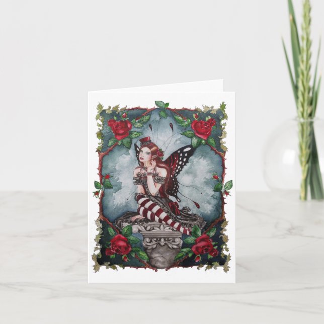 Carte de voeux Goth rouge rose fée (Devant)