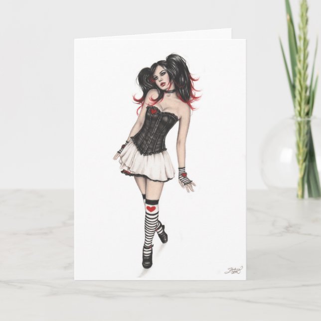 Carte de voeux gothique de poupée de coeur (Devant)