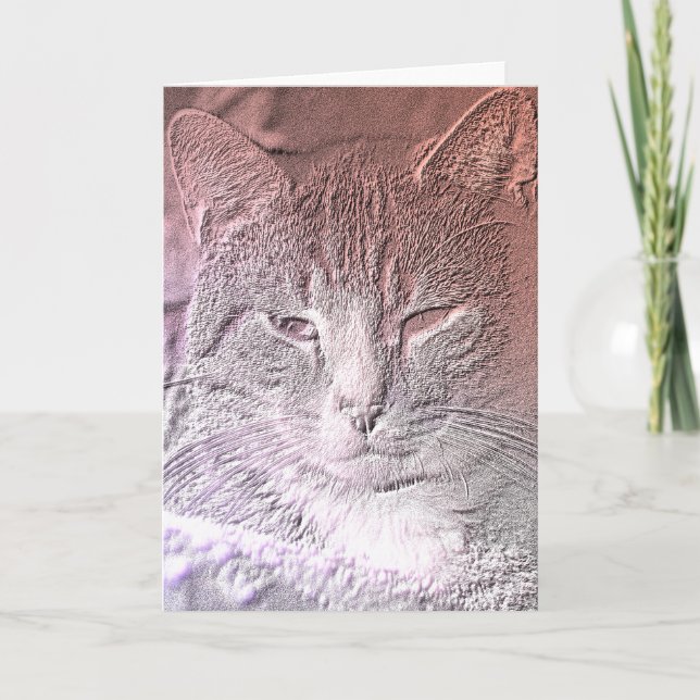 Carte de voeux gravée à l'eau-forte de chaton (Devant)