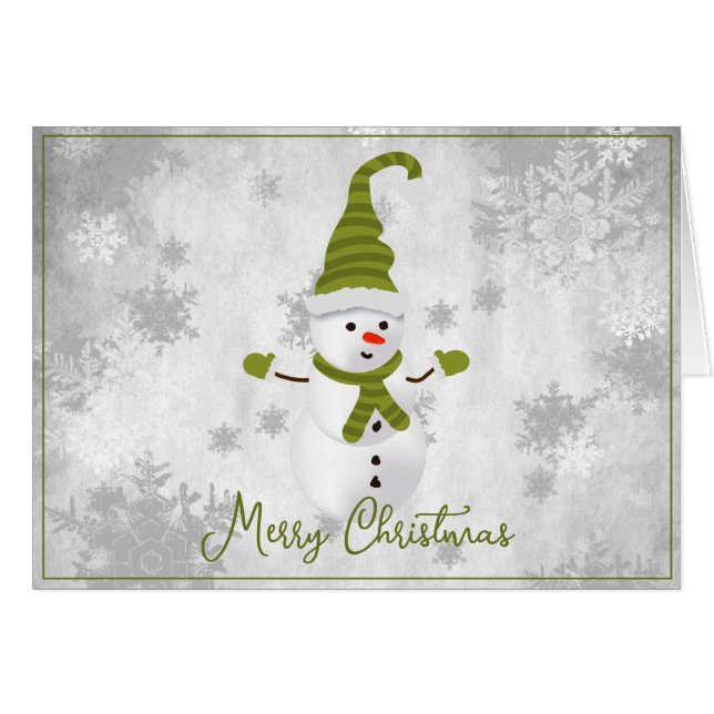 Carte de voeux Green Cute Snowman (Devant horizontal)
