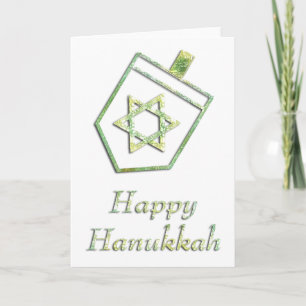Carte de voeux Green Dreidel Happy Hanoukka 1