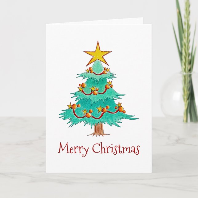 Carte de voeux Green et Gold Christmas Tree (Devant)