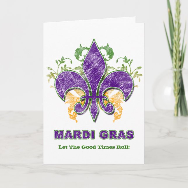 Carte de voeux grunge de Fleur-De-Lis de mardi (Devant)