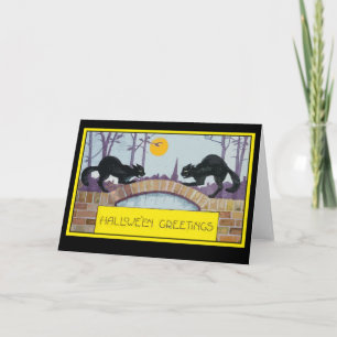 Carte de voeux Halloween avec deux chats noirs