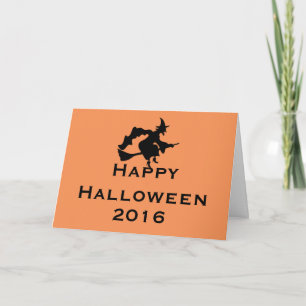 Carte de voeux Halloween avec Sorcière Volante